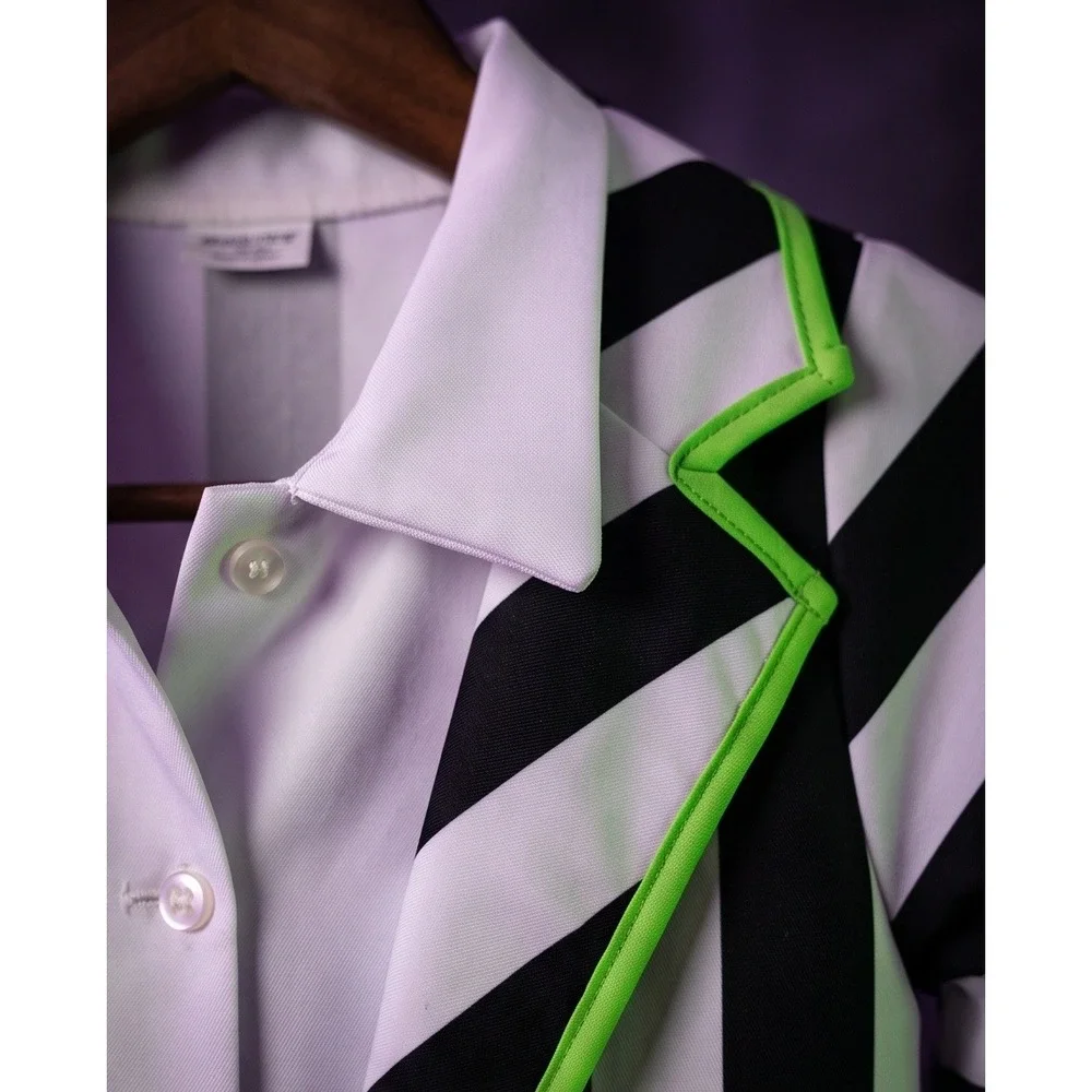 Spirit Halloween Beetlejuice Striped Costume Dress Girls XL Black White Green